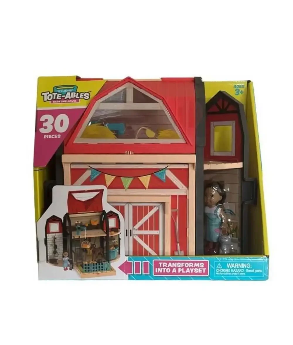 KidKraft Tote-ables Portable Barn Dollhouse with 30 Accessories - Kids Gift